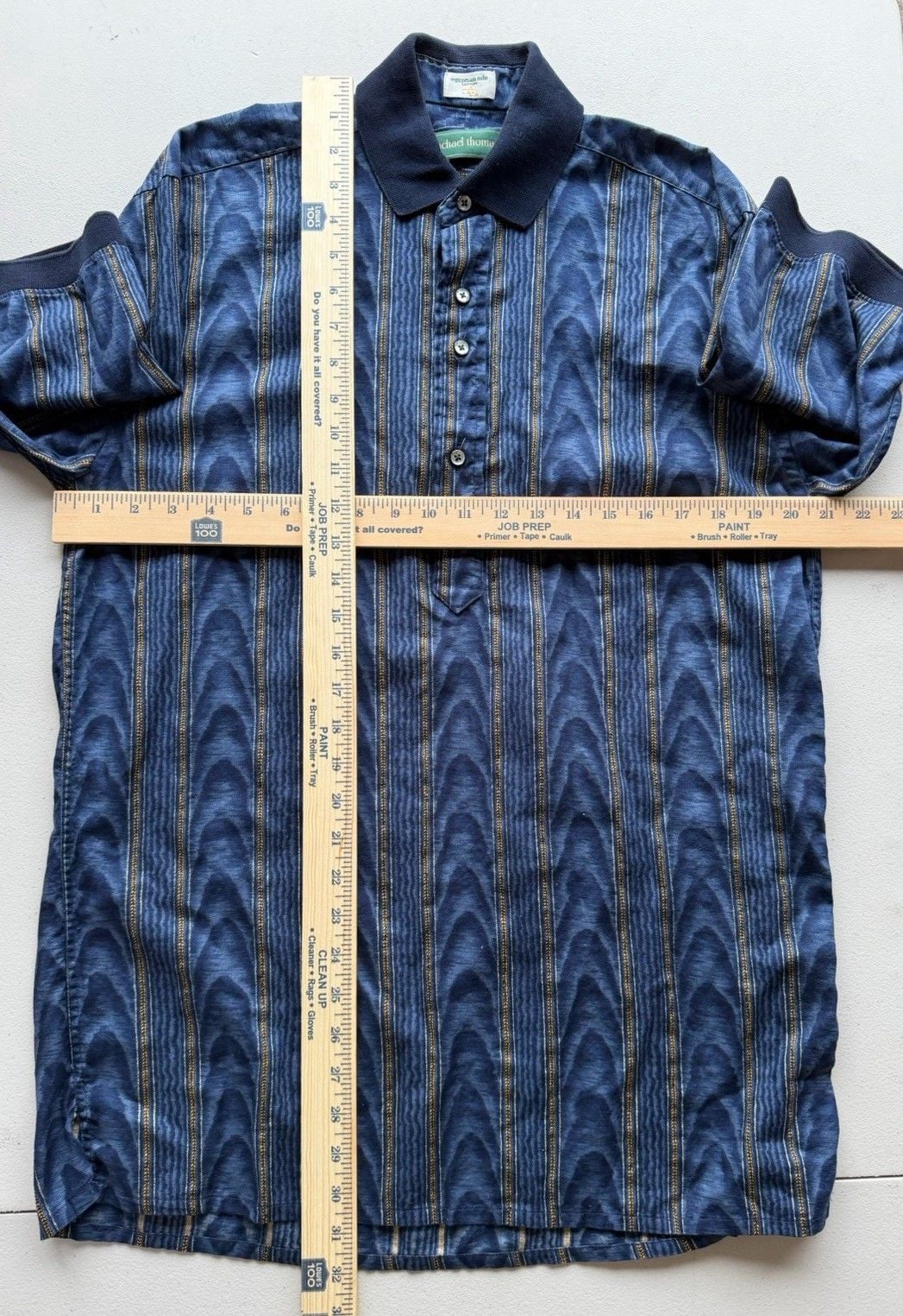 Michael Thomas Men's Blue Striped Cotton Short Sleeve Button Polo Shirt, M 3