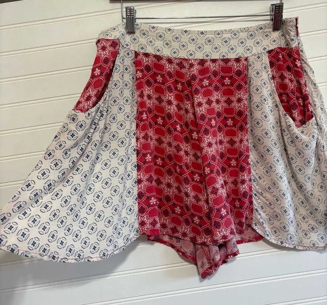 Free People Boho Mixed Print Patchwork Shorts with Pockets size 12 5
