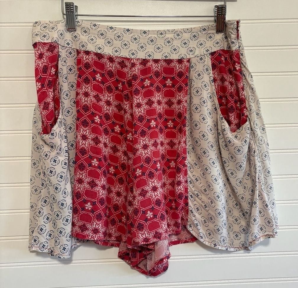 Free People Boho Mixed Print Patchwork Shorts with Pockets size 12 2