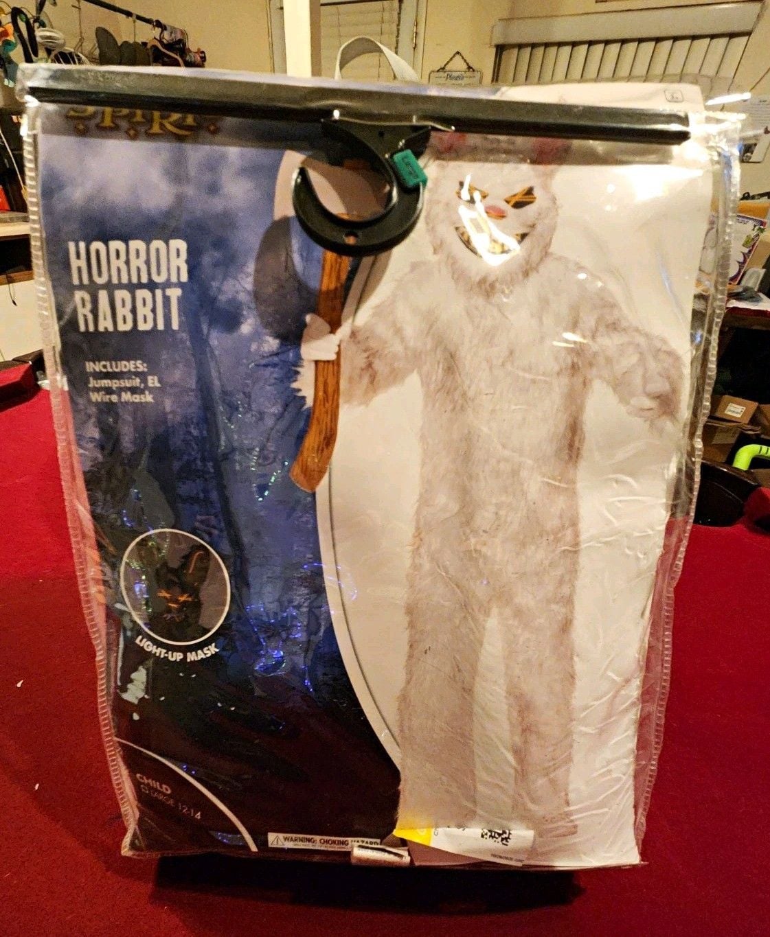 Spirit Horror Rabbit Child Costume 12-14 White Faux Fur w/ Light-Up Mask 1