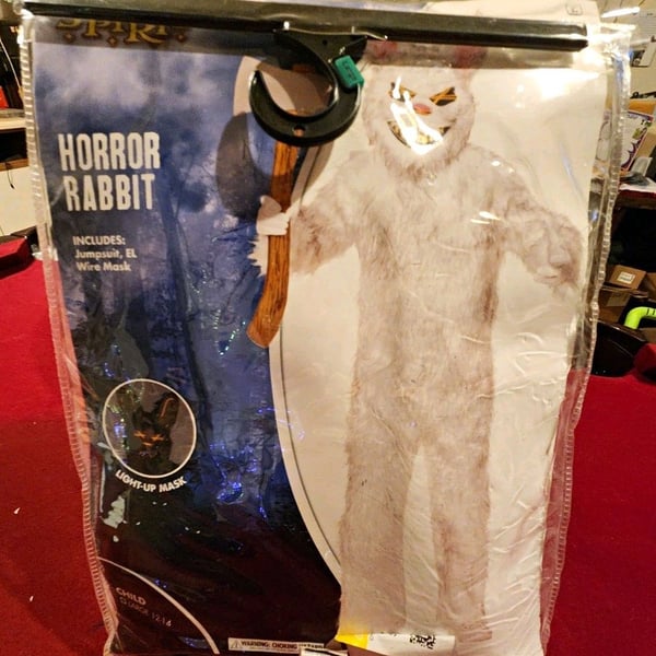 Spirit Horror Rabbit Child Costume 12-14 White Faux Fur w/ Light-Up Mask