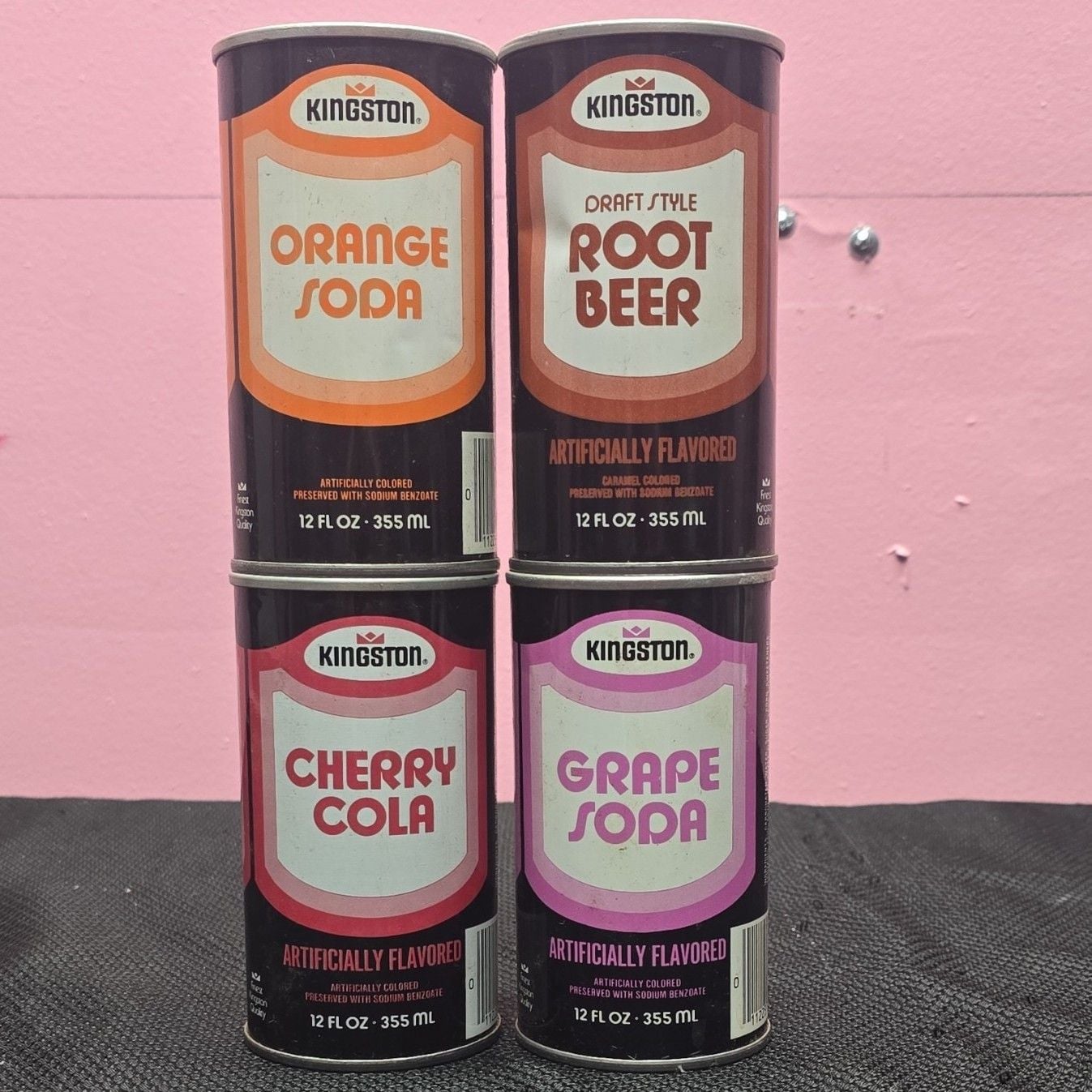 Kingston Soda Advertising Cans Lot of 4 12 oz Orange Grape Cherry Cola Root Beer 1