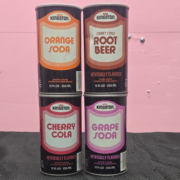 Kingston Soda Advertising Cans Lot of 4 12 oz Orange Grape Cherry Cola Root Beer