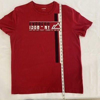 Express Men's Red Crew Neck T-Shirt with Black & White Logo Stripe Size L 7