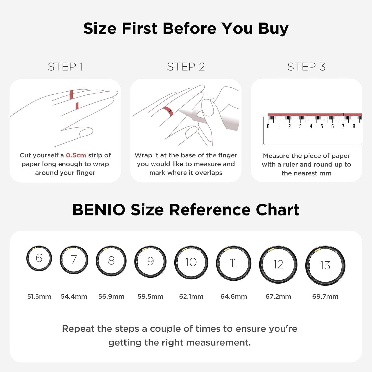 BENIO Gen2 Smart Ring for Women Men Sleep Health Fitness Tracker size #11 2