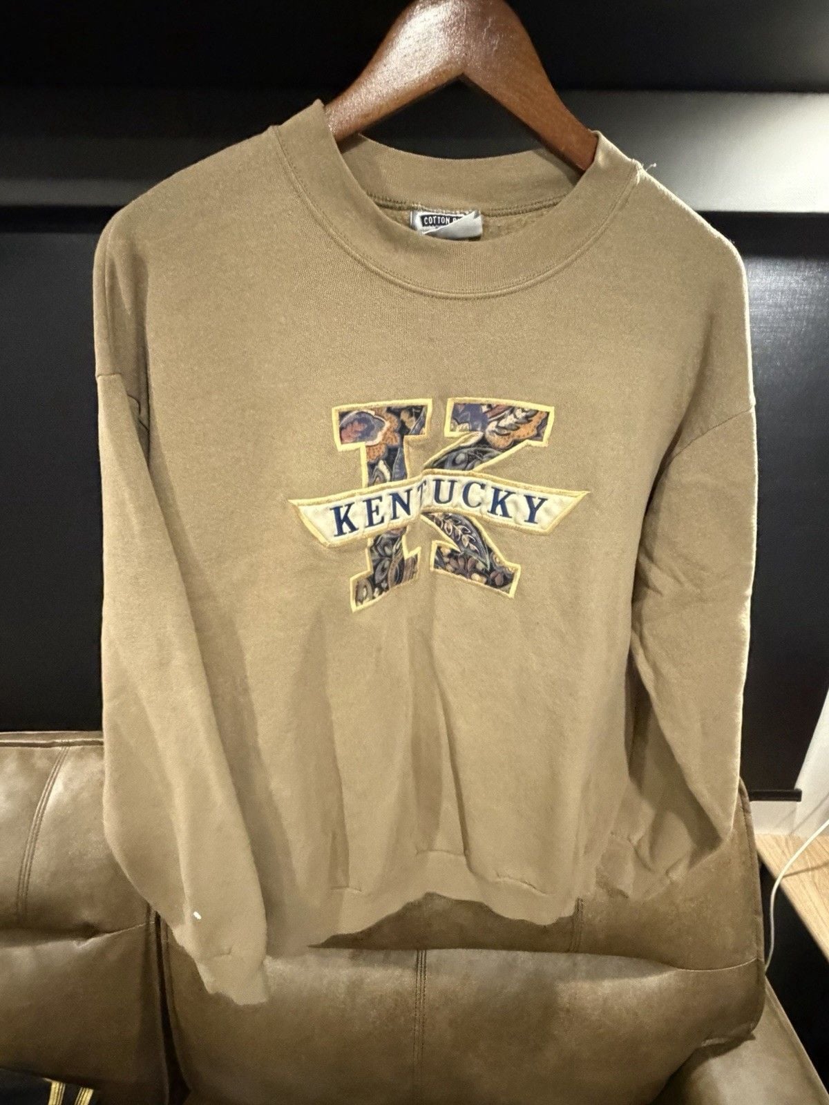 Vintage 90s Lee Kentucky Sweatshirt Large Tan Crewneck Made in USA Paisley 2