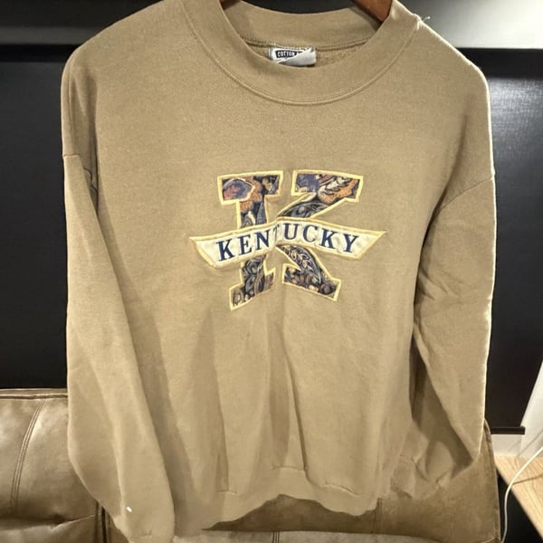 Vintage 90s Lee Kentucky Sweatshirt Large Tan Crewneck Made in USA Paisley