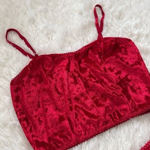 Womens Red Velvet Spaghetti Straps Camisole Shorts Lingerie Pajama Set Small 3