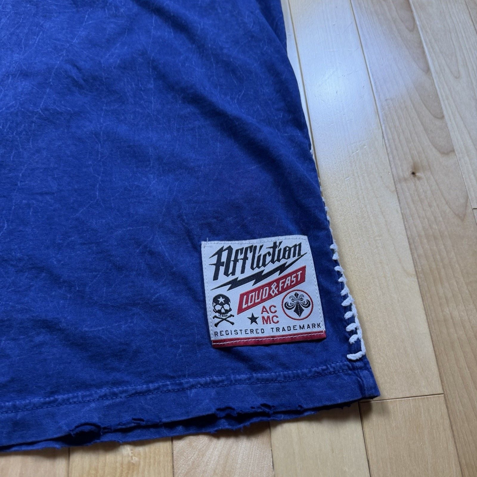 Affliction American Customs T Shirt Mens M Blue Motorcycle 1973 Y2K Made USA 4