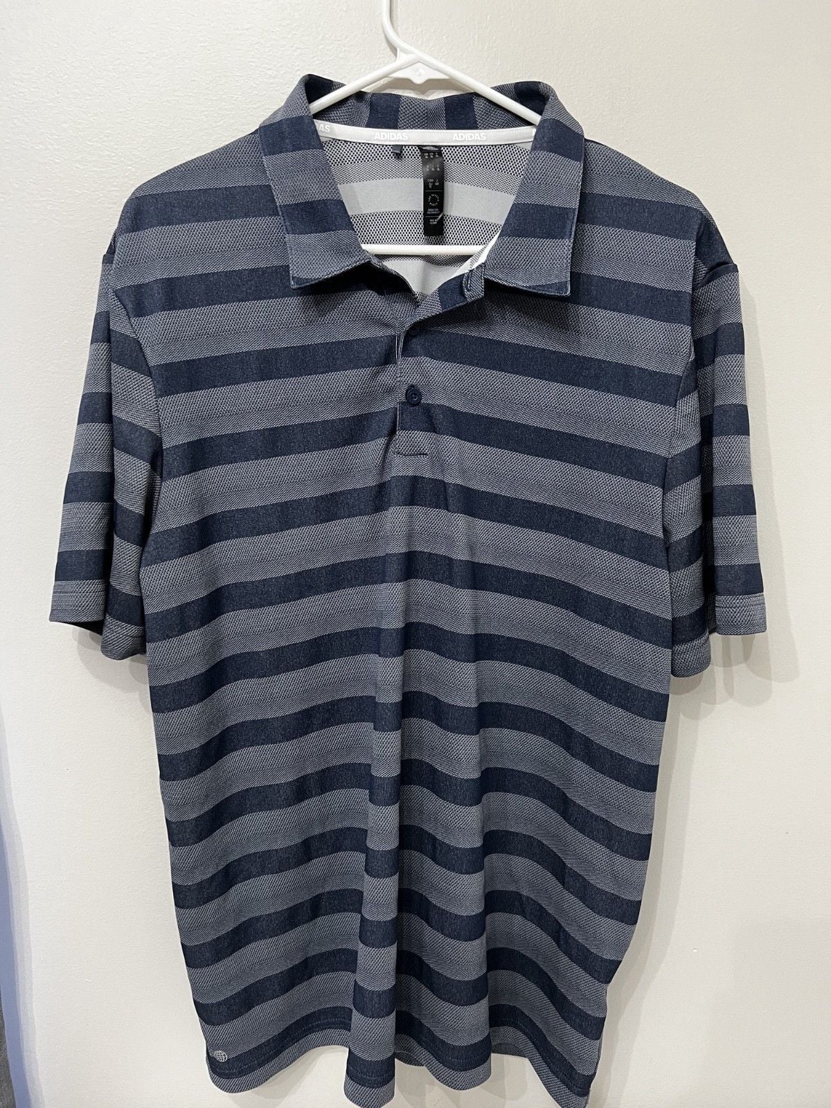 Adidas Polo Shirt Mens XL Blue Two-Color Striped Recycled Polyester Short Sleeve 2