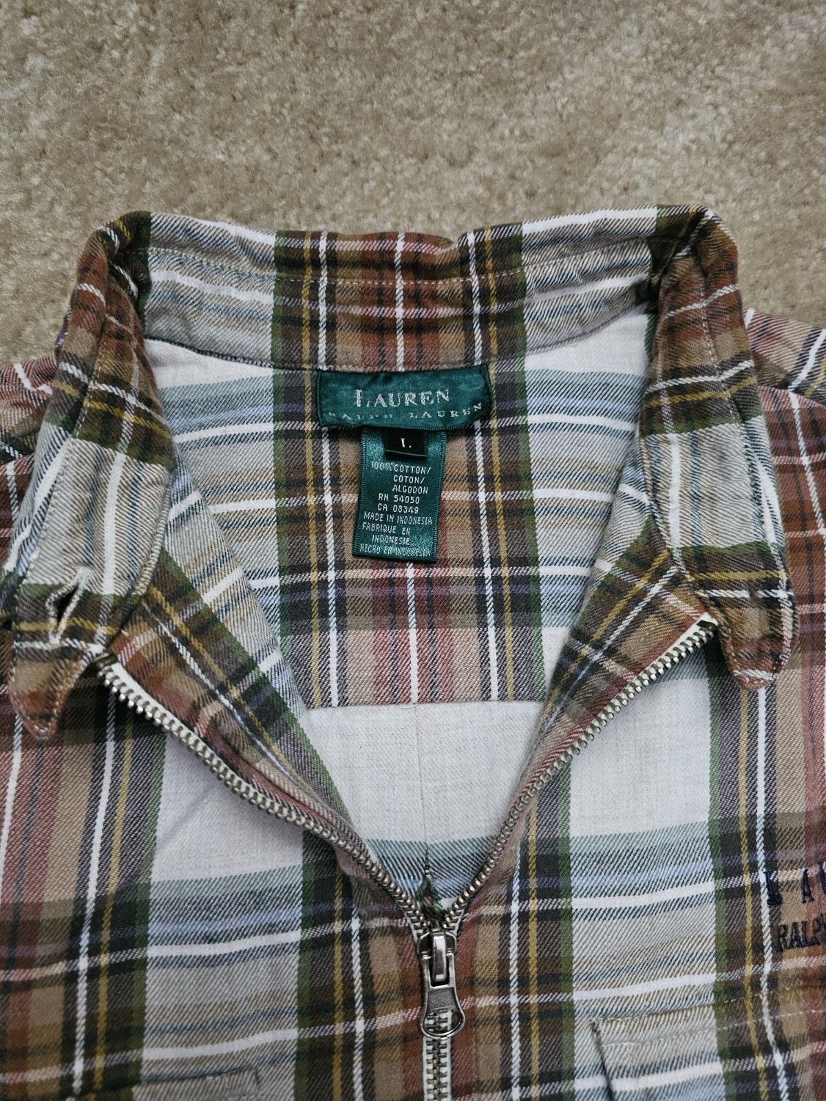 Lauren Ralph Lauren Men's L Plaid Full Zip Shirt Jacket Cotton Shacket Workwear 6