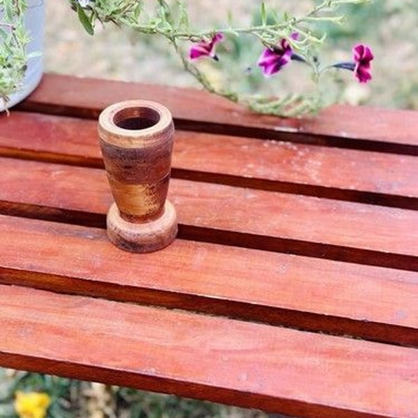 Vintage Primitive HandCrafted &Carved Wooden Vase, Mortar Wood Is Very Smooth