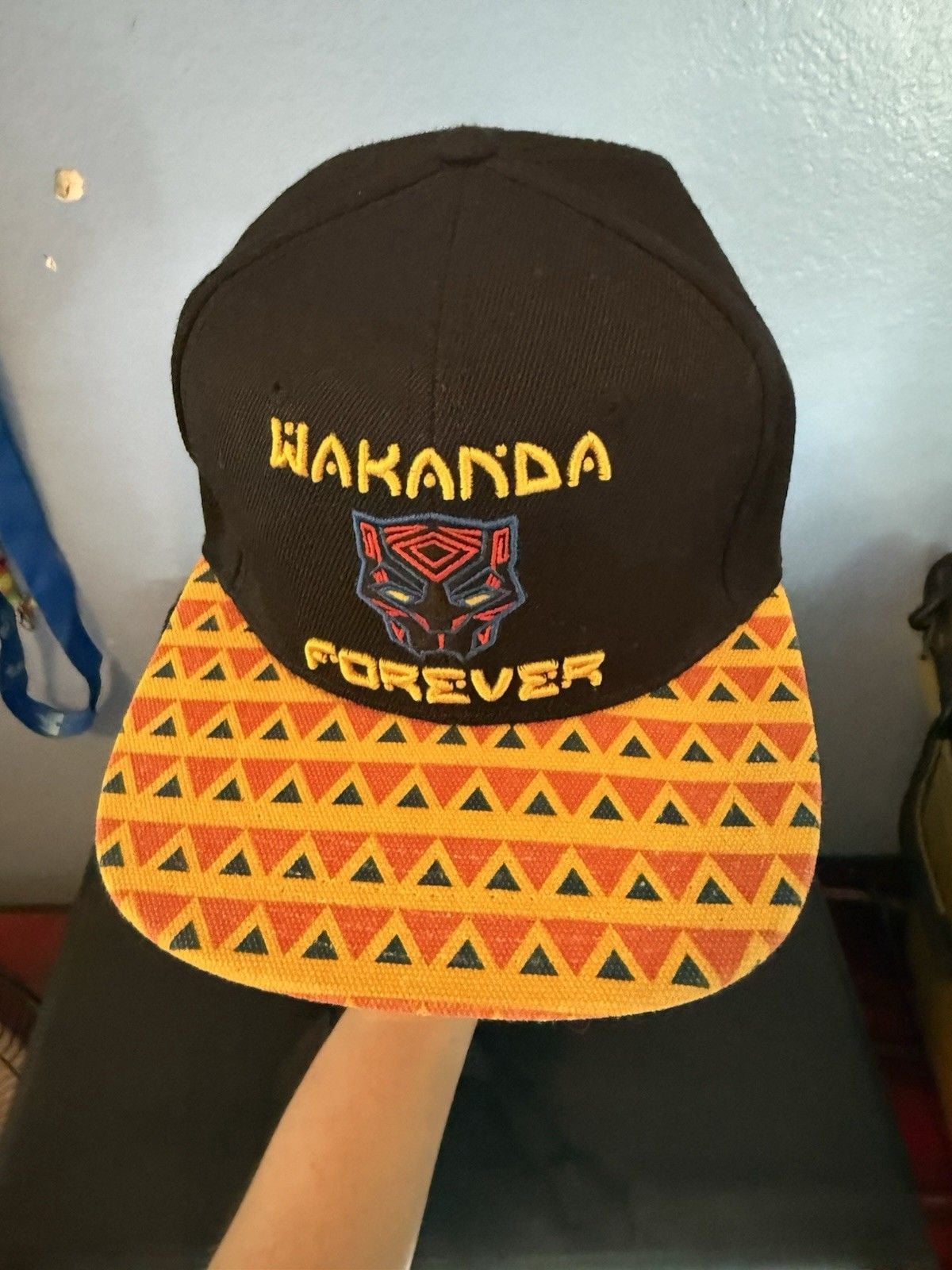 Marvel Black Panther Adult Hat Cap Black Yellow Wakanda Forever Tribal Snapback 1