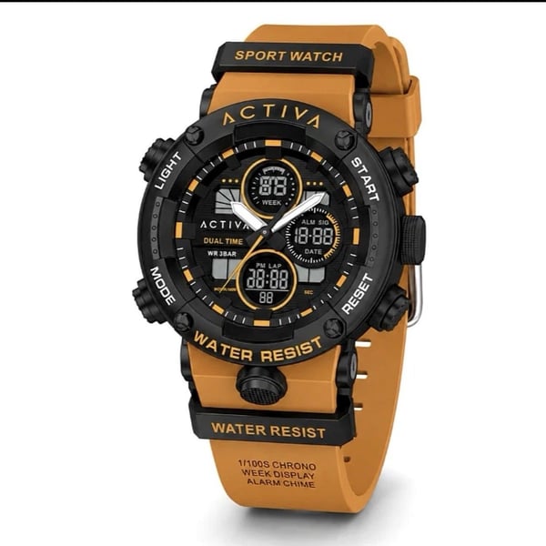 Activa Men’s Digital Watch 52mm Black & Orange TPU Band ACW8038-006