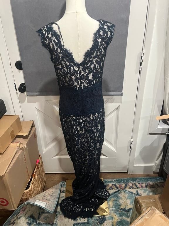 Tadashi Shoji Navy Blue Lace Evening Gown 4