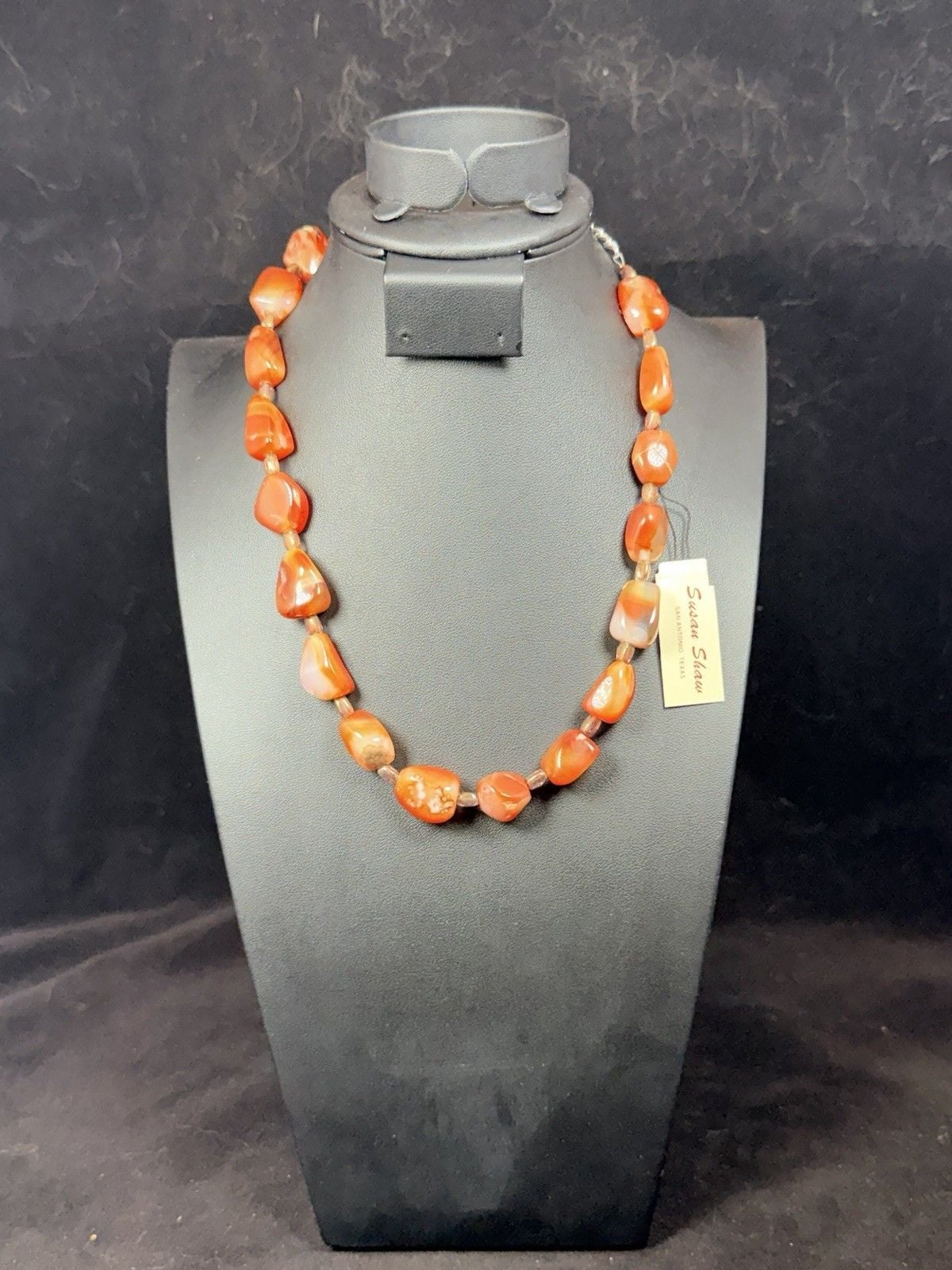 NWT Susan Shaw Carnelian Agate Nugget Necklace Orange Gemstone Statement Signed 2
