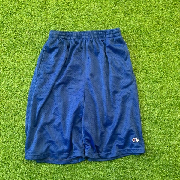Vintage champion Men's Blue Mesh Athletic Shorts fits like medium 