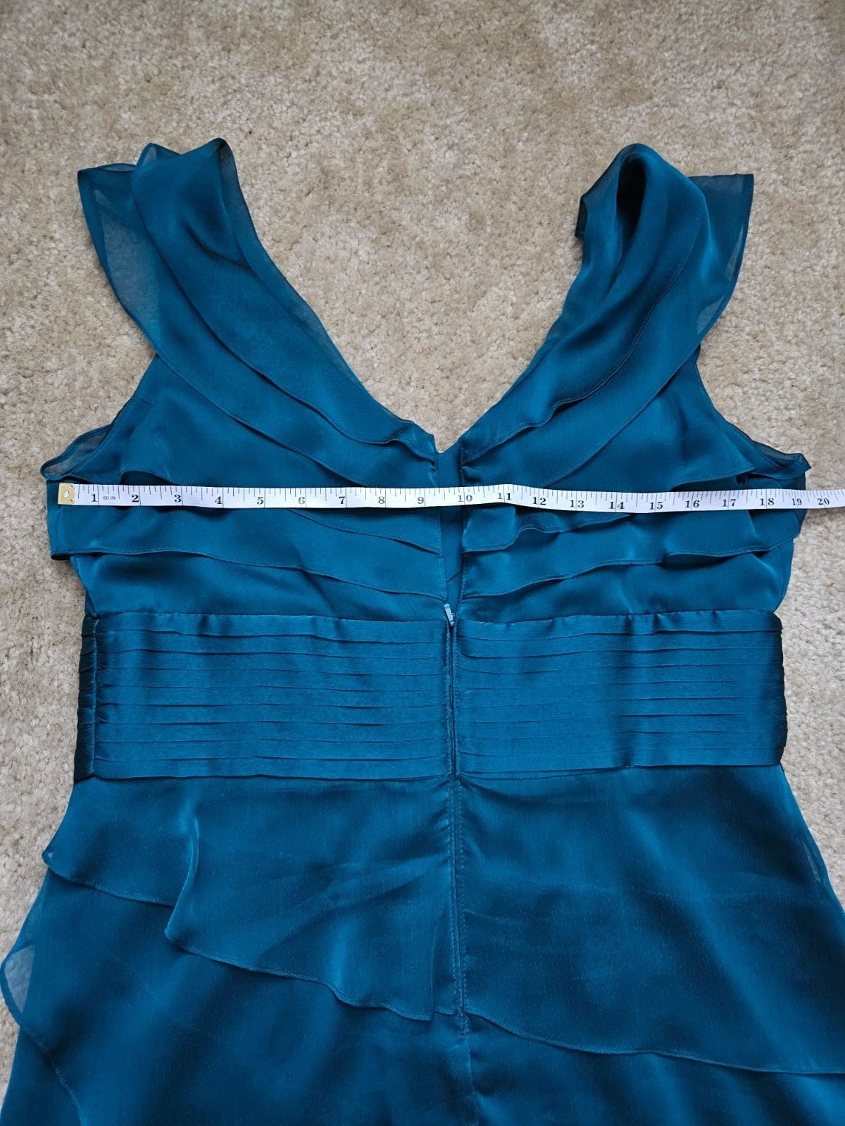 Adrianna Papell Occasions Teal Ruffle Chiffon Cocktail Dress Women's 14 10