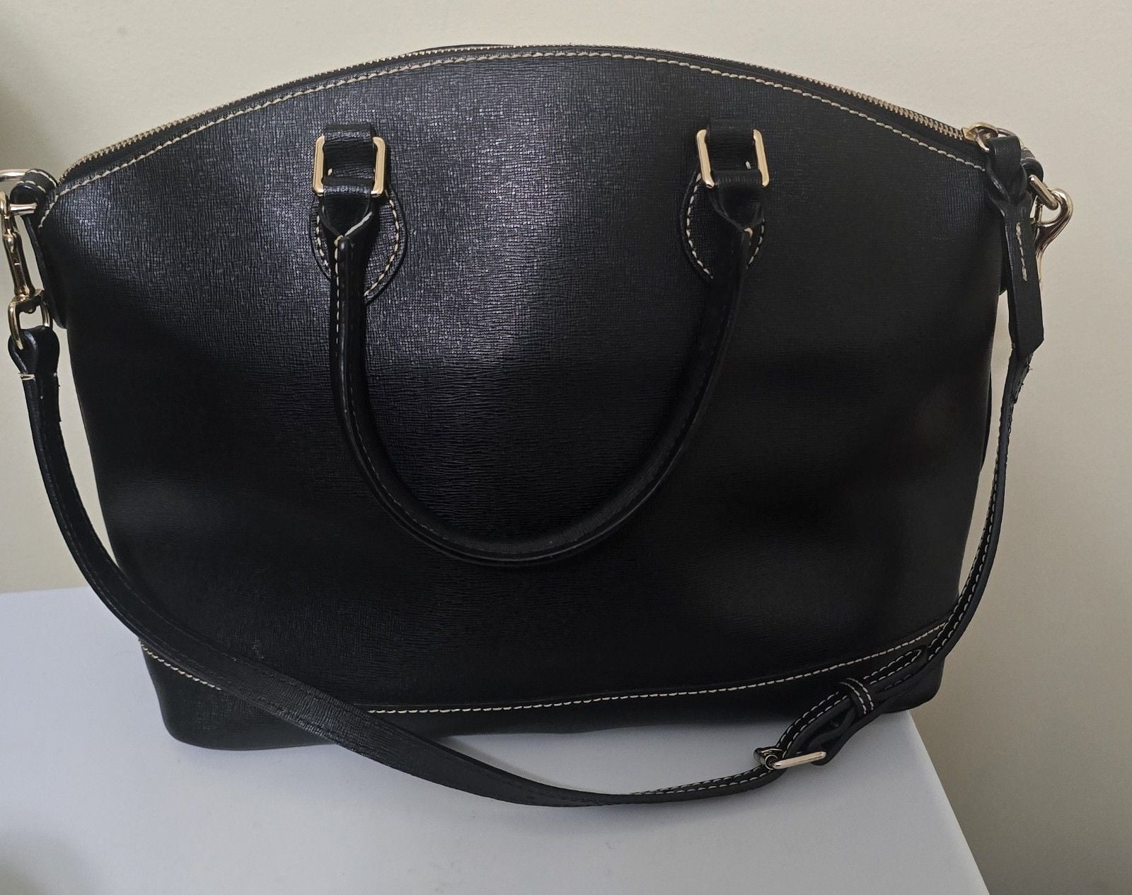 Dooney & Bourke Large Domed Leather Satchel Zip Detachable Strap Lucca Bag Purse 3