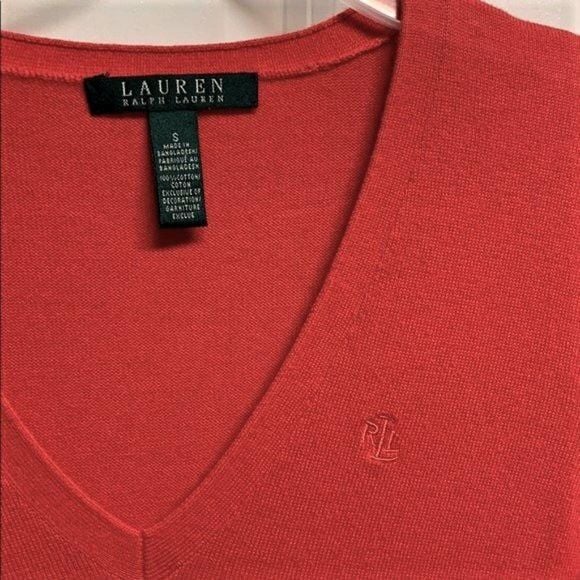 Ralph Lauren Red Cotton Pocket Logo V Neck Pull Over Knit Top Size S 4