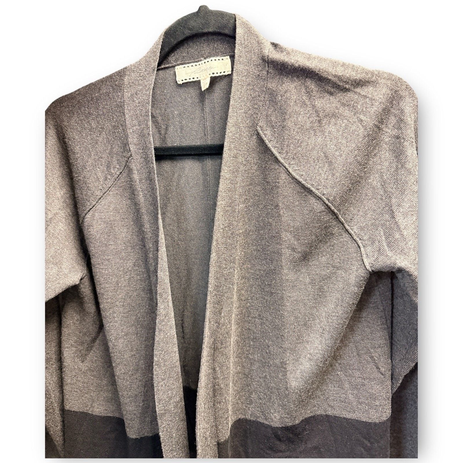 EUC Pointelle Gray & Charcoal Open Front Draped Cardigan Medium 5