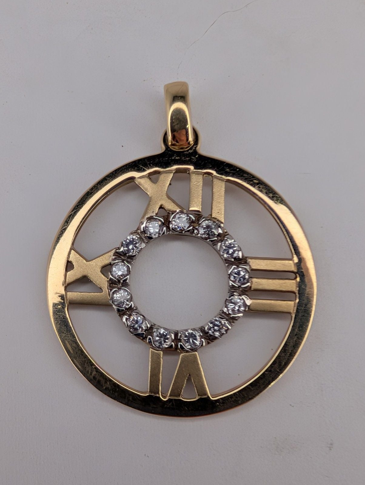 14k Yellow Gold Roman Numeral Clock Pendant 2