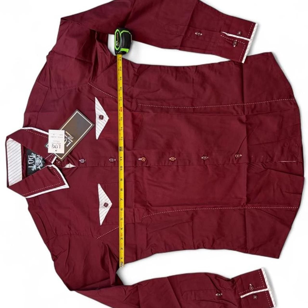 Log wear men’s Maroon/Burgundy long sleeve button up shirt with white piping and diamond-shaped chest pockets size medium dimensions are in the pictures Brand new with tags 5