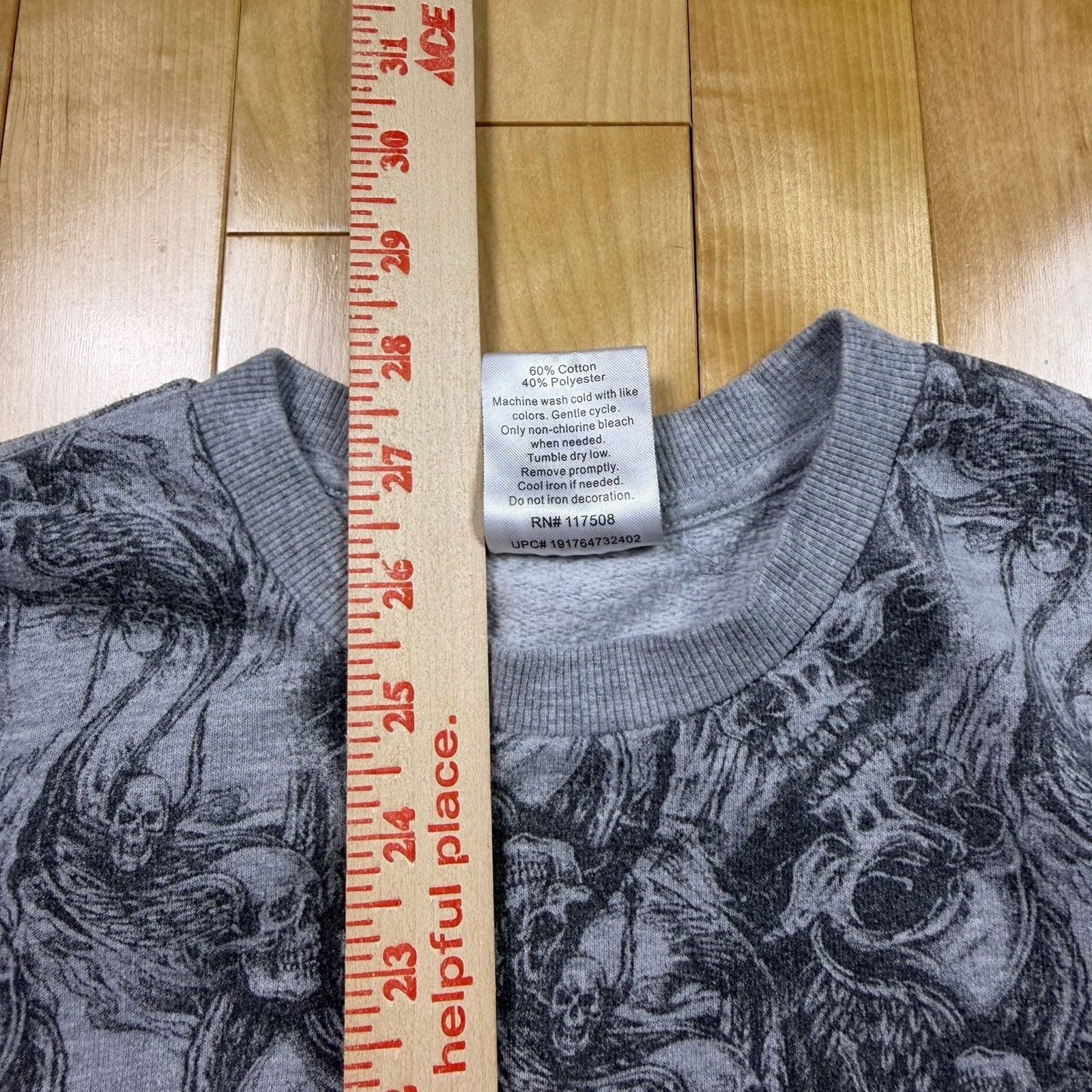 Y2K Hybrid Tees Skull All Over Print Sweatshirt Mens L 42/44 Gray Goth Grunge 6