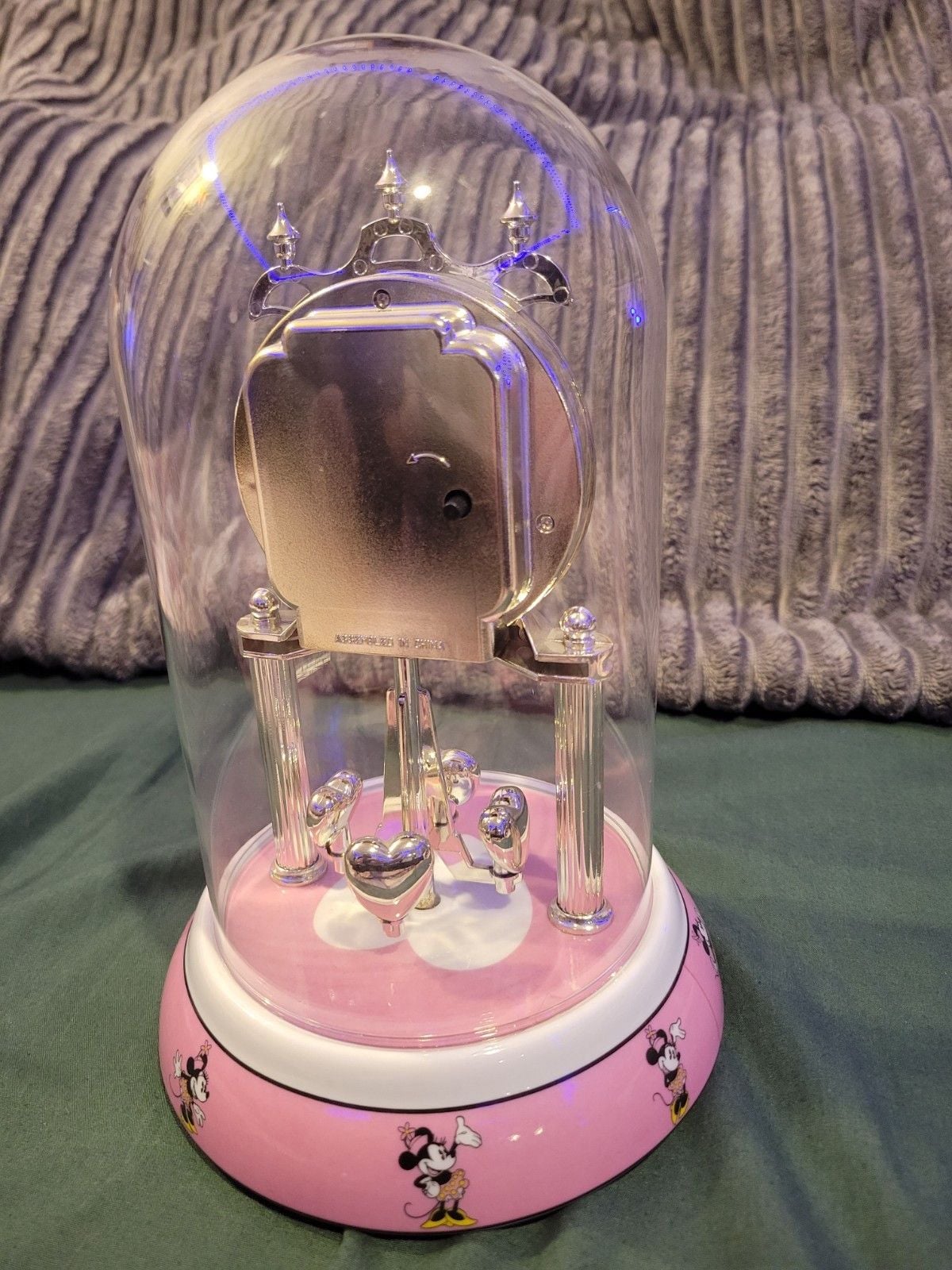 Disney Minnie Mouse Anniversary Clock Glass Dome Pink Ceramic Base 5