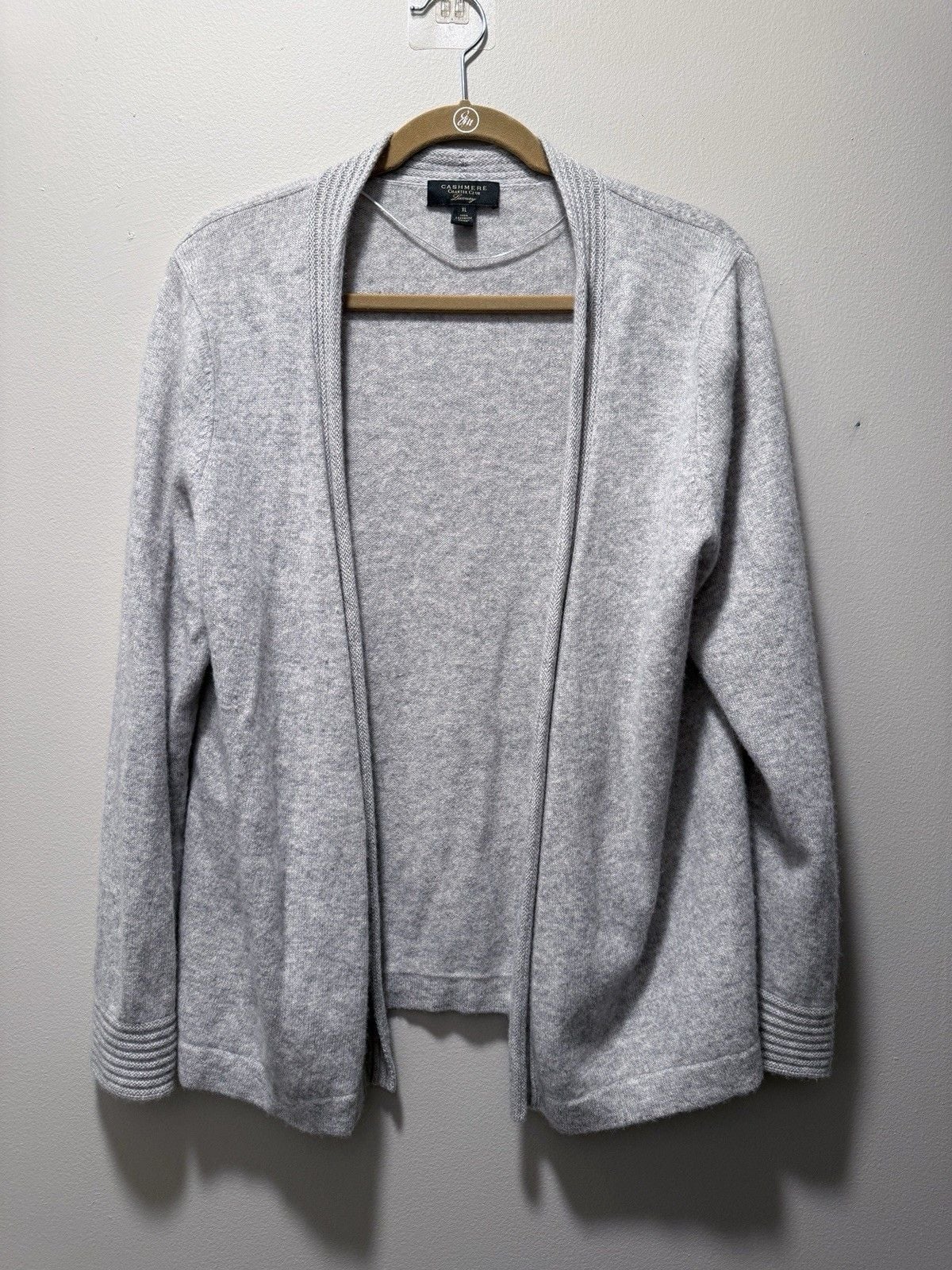 Charter Club 100% Cashmere Gray Open Front Ribbed Cardigan Luxury XL 2