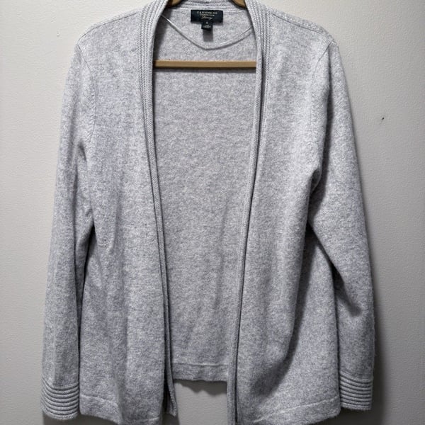 Charter Club 100% Cashmere Gray Open Front Ribbed Cardigan Luxury XL