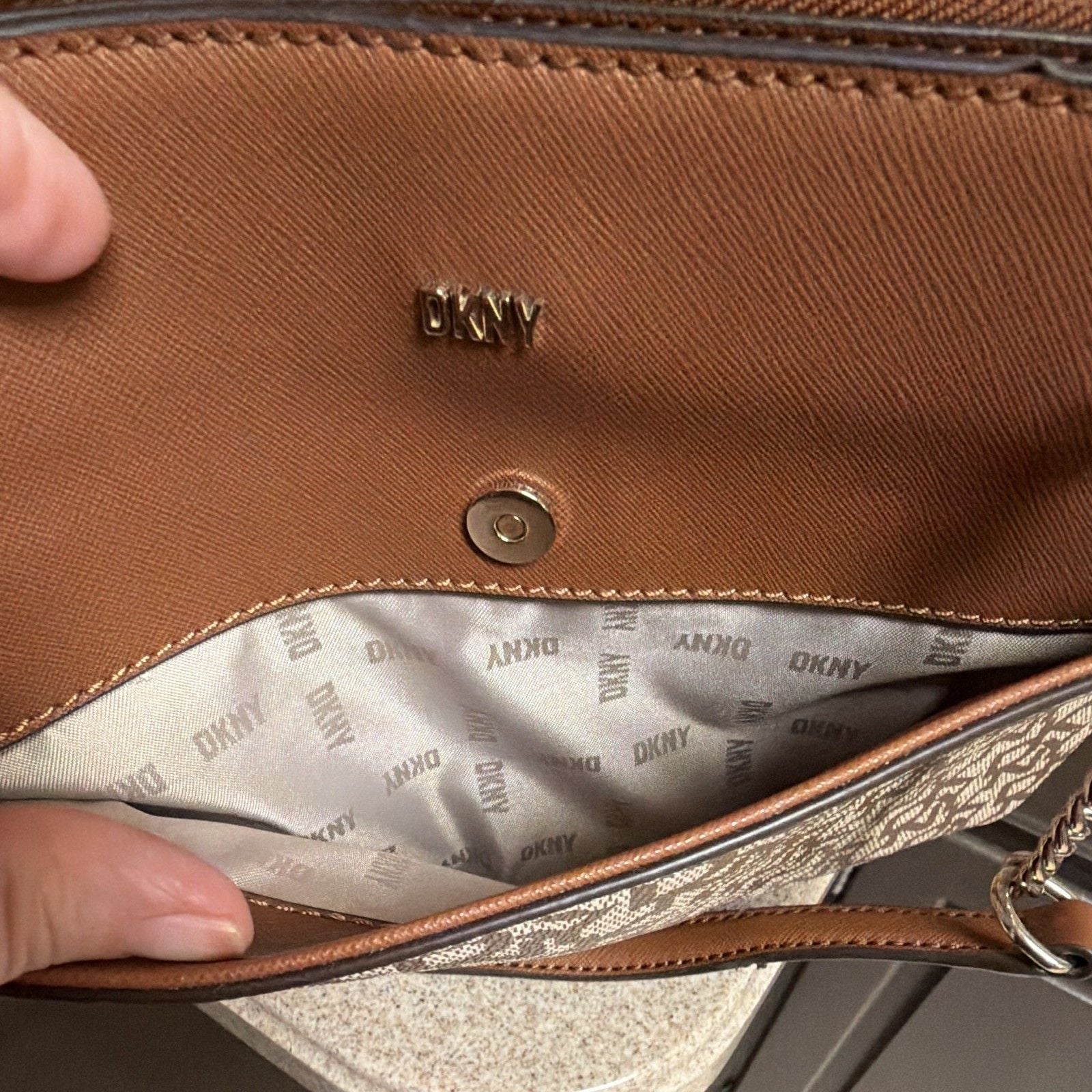 DKNY Bryant Park Medium Triple Compartment Top Zip Satchel - Chino/Caramel 10