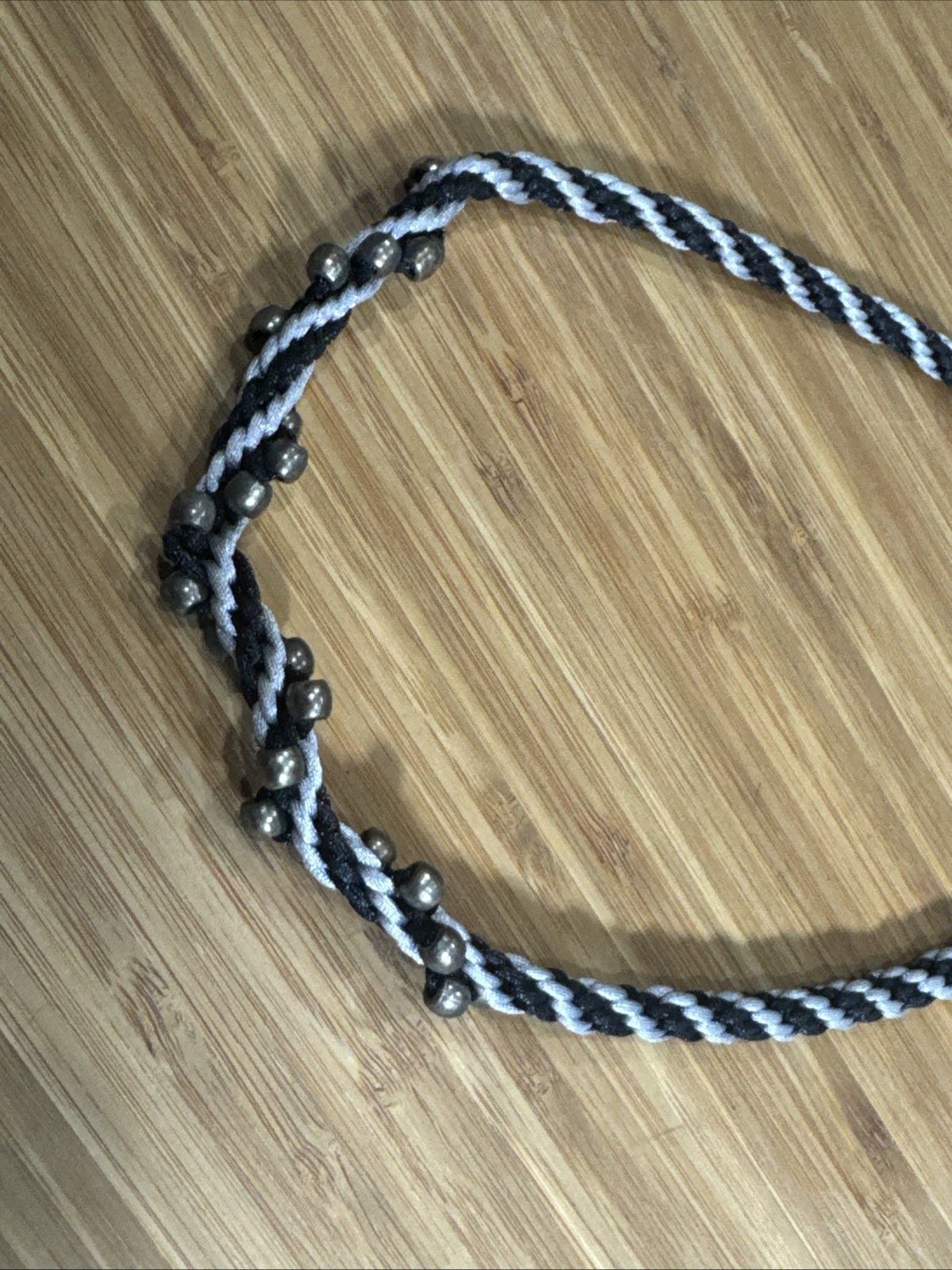Black Silver Braided Cord Beaded Necklace Gunmetal Goth Witch Halloween Boho 4