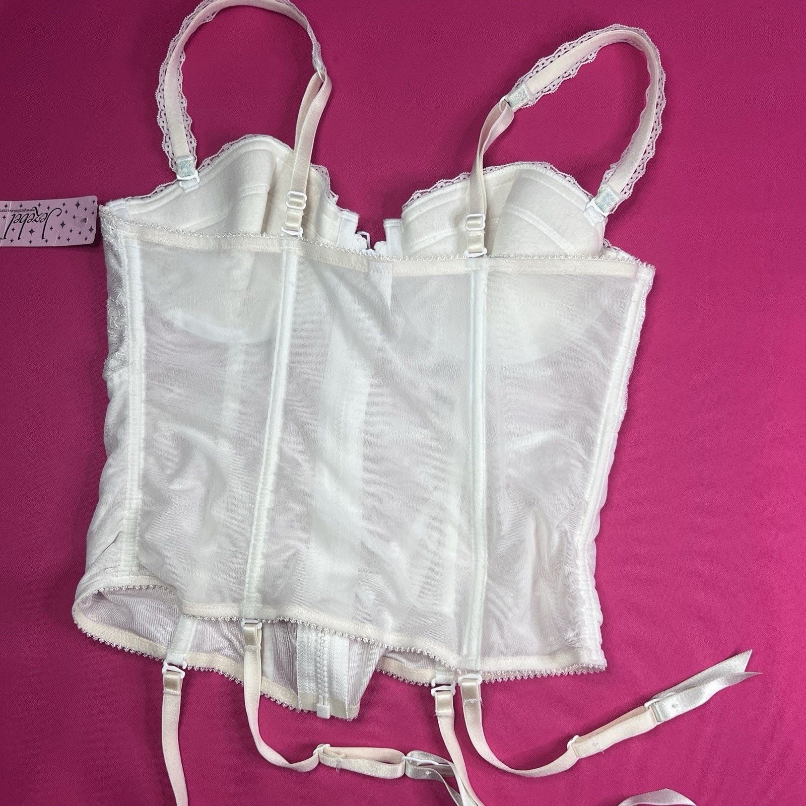 Jezebel White Lace Bustier Corset Garter Belt Lingerie with Garters 3