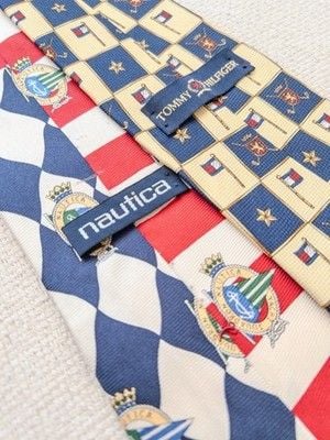 Lot of 2 Vintage 90s Men's Silk Ties Nautica Yacht Squadron Tommy Hilfiger Golf 9