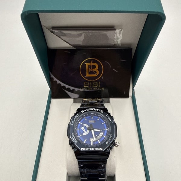 🔥 BIBI B0026 MEN’S WATCH BLUE CASE & BRACELET BLUE DIAL QUARTZ DATE NIB 🔥