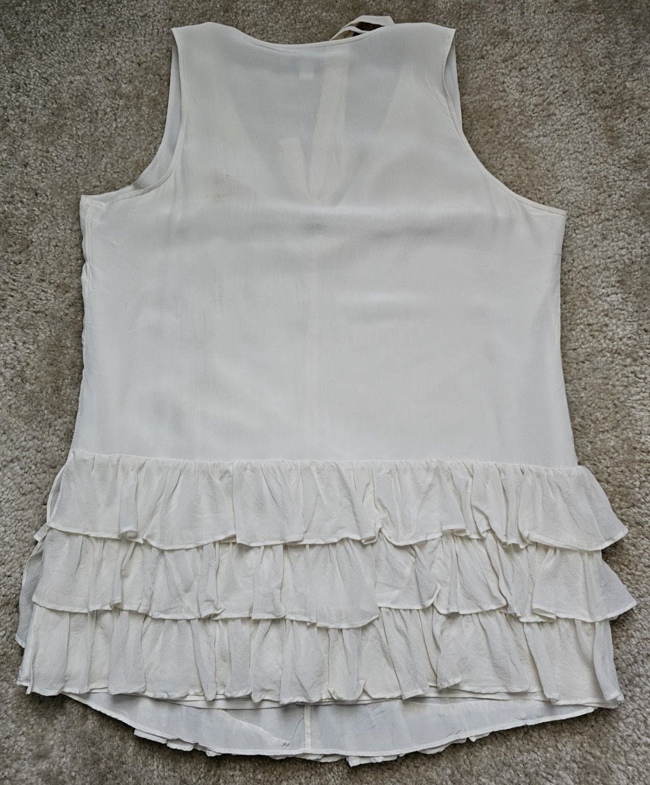 Banana Republic Women XL Ivory Ruffle Sleeveless Tie Front Blouse High Low 7