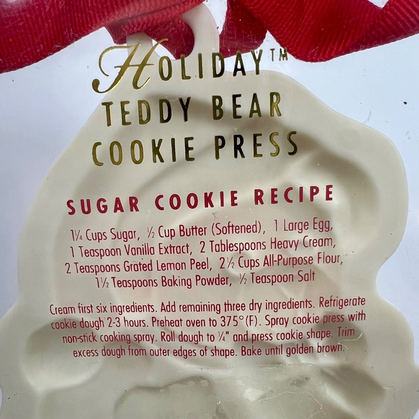 Lenox Holiday Teddy Bear Cookie Press Christmas Ornament Porcelain Holly Ribbon 11