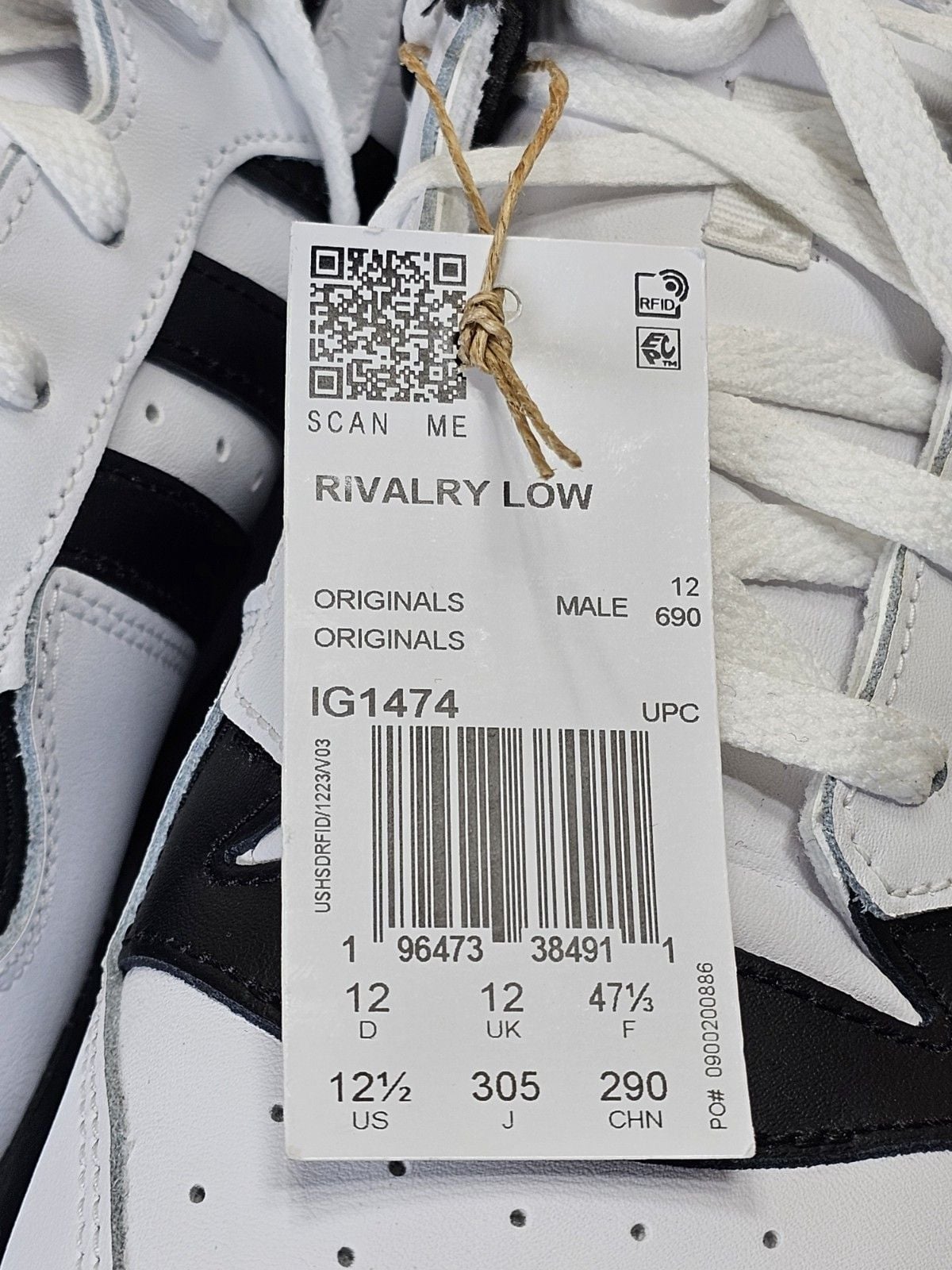 adidas Originals Rivalry Low IG1474 Men's 12.5 White Black Sneakers NWT 3