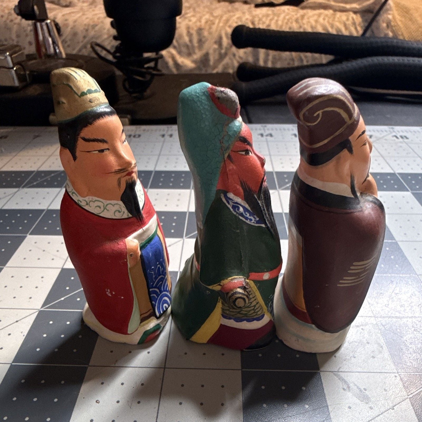 Chinese Hand-Painted Figurine Statue Set Lot of 3 2