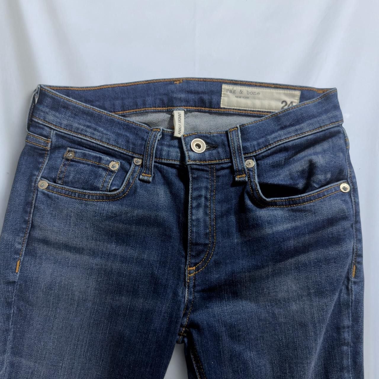 Rag & Bone ankle skinny jeans in size 24. Navy blue denim with high rise and tapered fit. #ankle #highrise 4