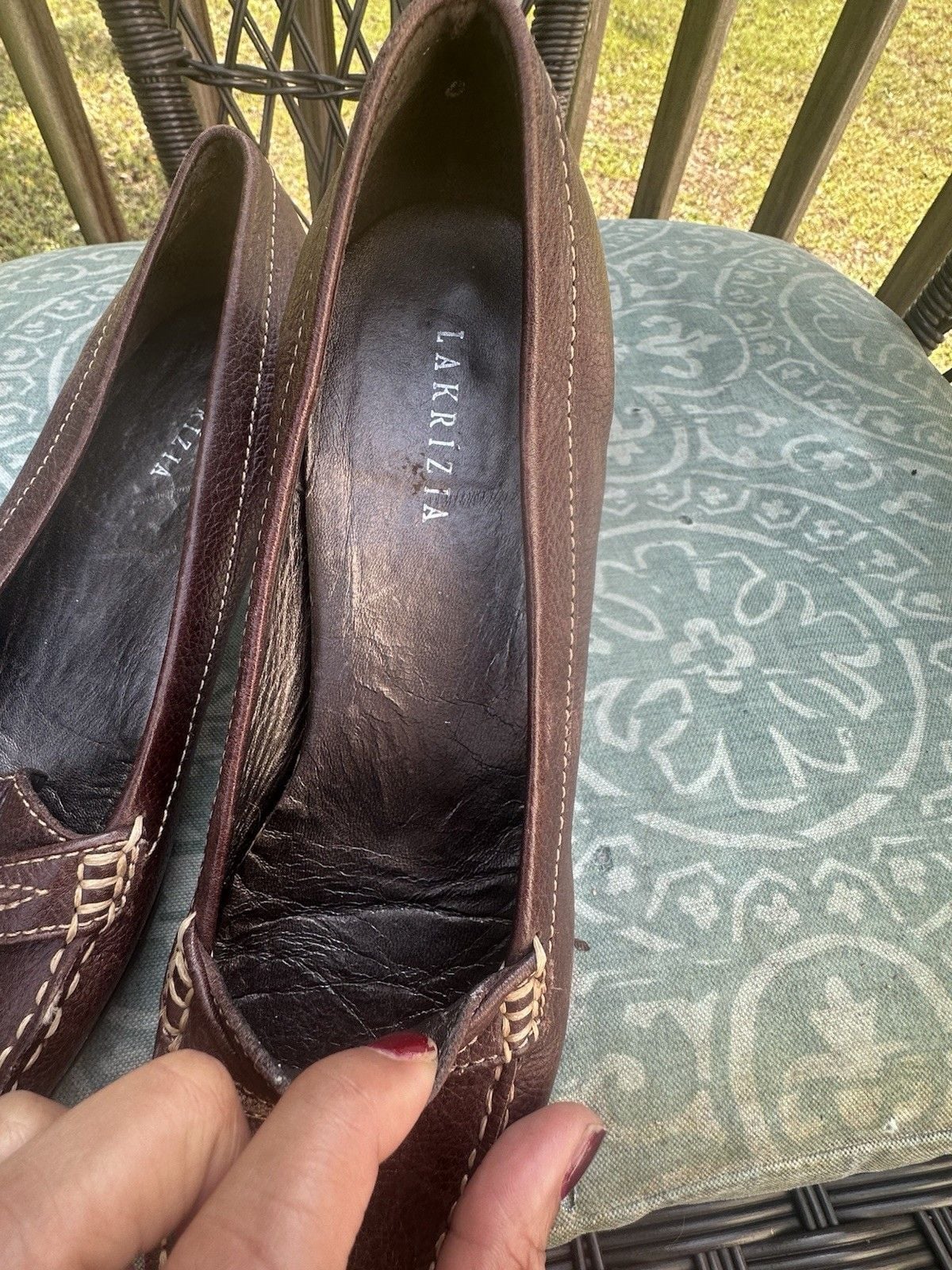 VINTAGE Lakrizia Women's Brown Leather Heels Square Toe EU 39 US 8.5 7