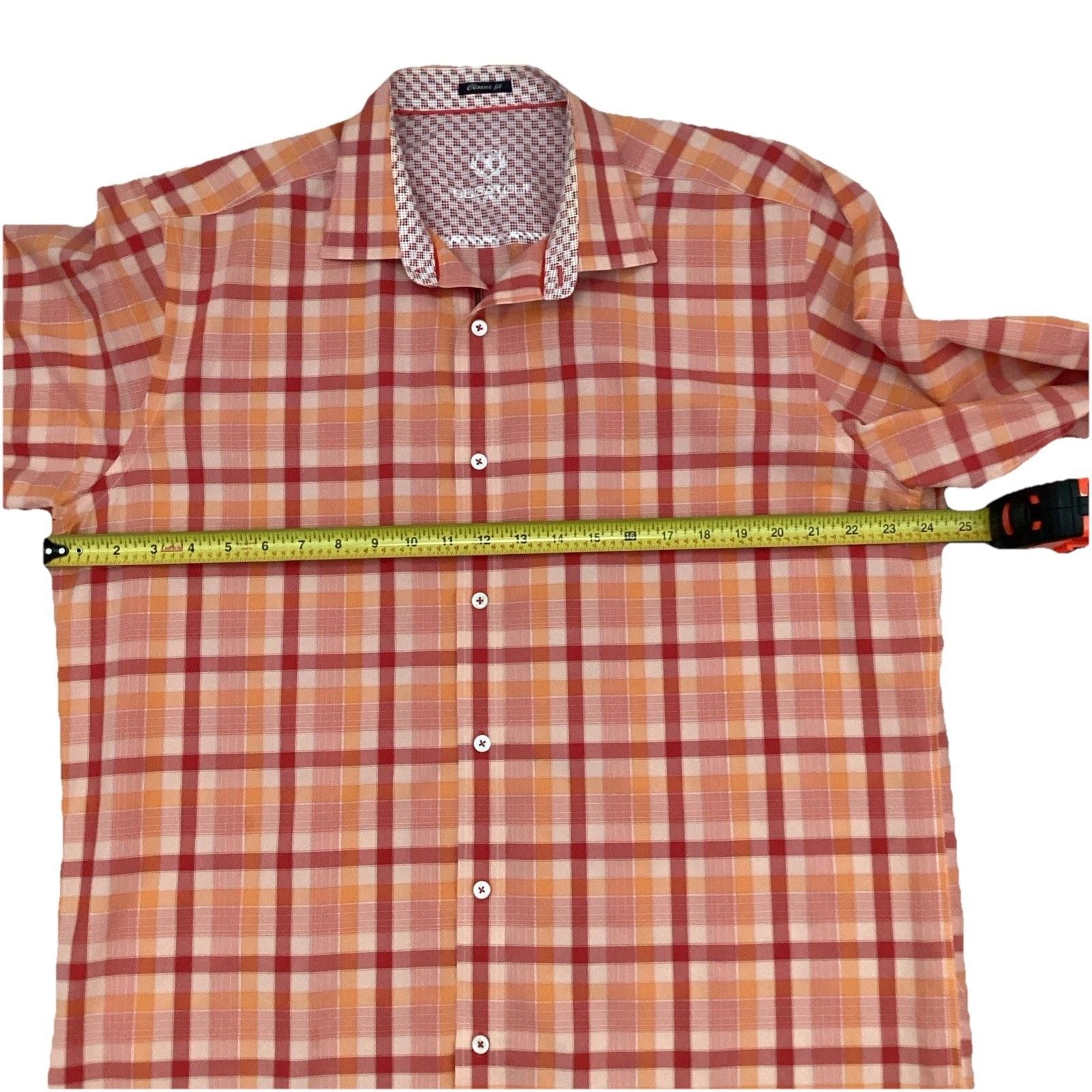 Bugatchi Uomo Button Up Shirt Men’s Large Classic Fit Long Sleeve Plaid Orange 8