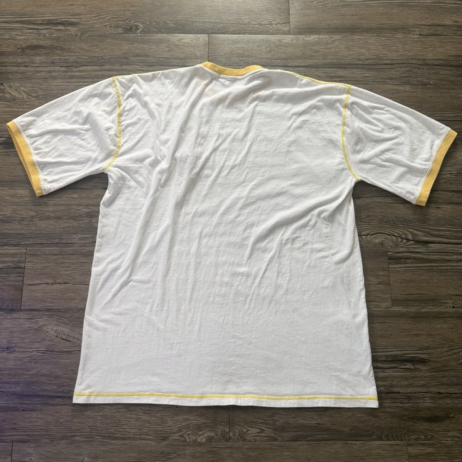 Ed Hardy Mens Ringer T-Shirt White/Yellow Embroidered Skull Graphic Tee L 4