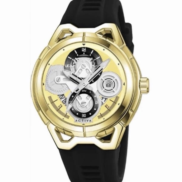 Activa Drift X Men’s Gold Tone Skeleton Dial Watch Black Strap ACW9349-009