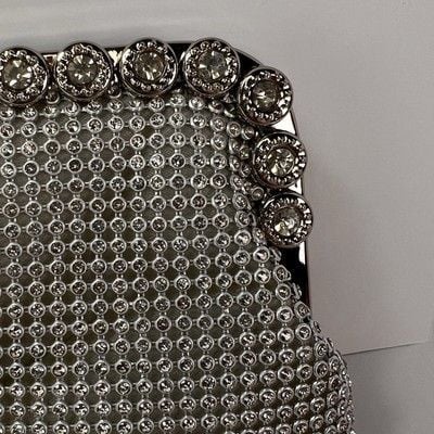 Silver Rhinestone Shimmer Sparkle Clutch Evening Bag With Long Chain Strap 5