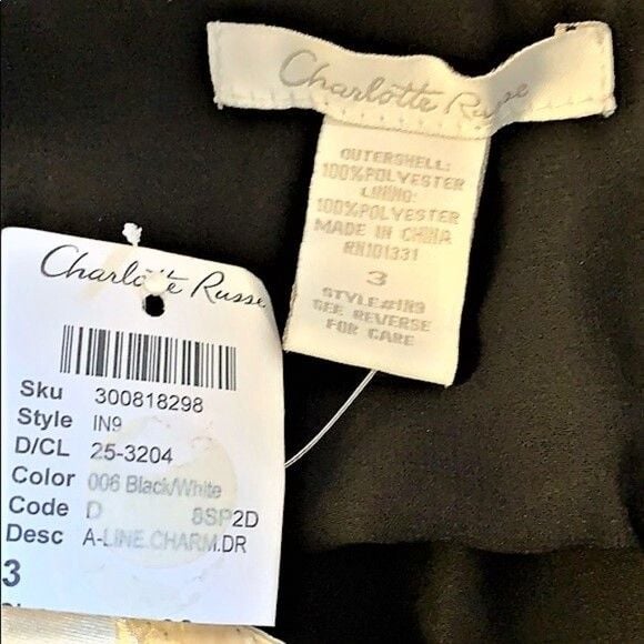 Charlotte Russe Black White Wide Strap Knee Length Flare Dress Jr Size 3 NWT 7