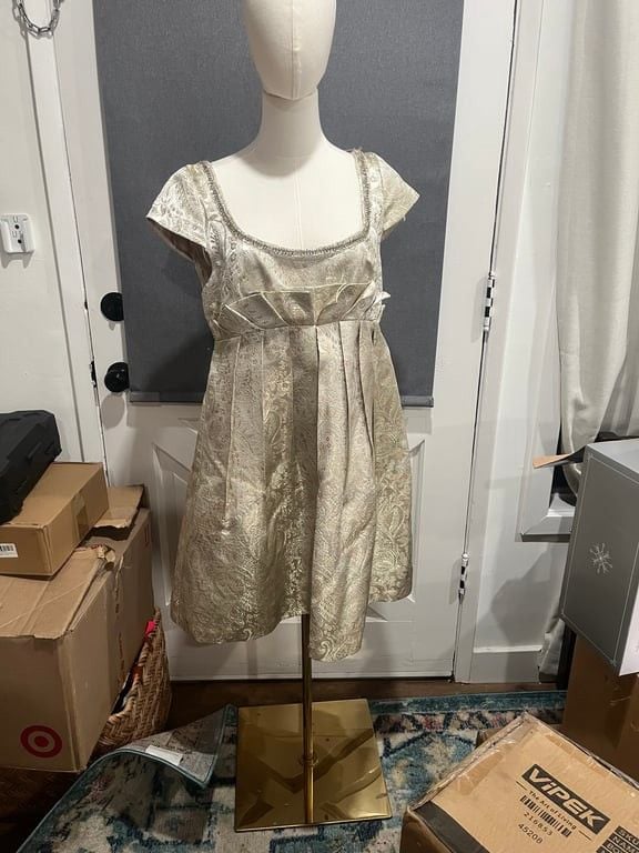 Vintage Metallic Brocade Empire Waist Dress 2
