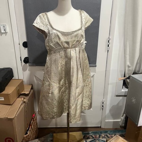 Vintage Metallic Brocade Empire Waist Dress