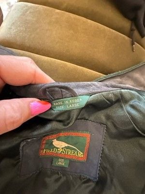 Vintage Field and Stream Bomber Jacket Mens Large Green Wool & Blue Suede 14